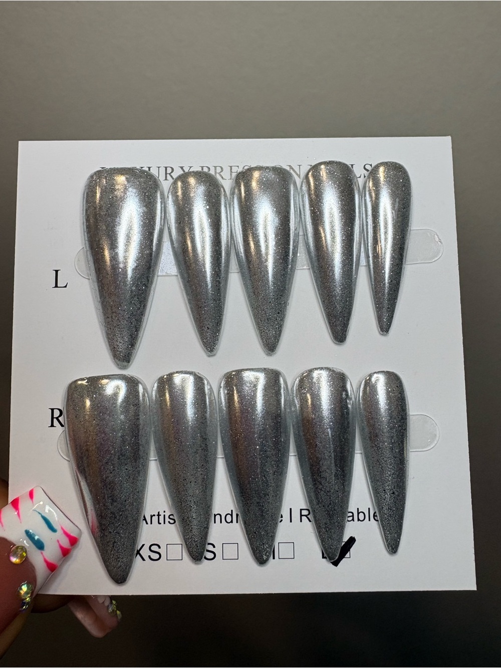 Silver Metallic Stiletto Press-On Nails - Picture 2 of 2